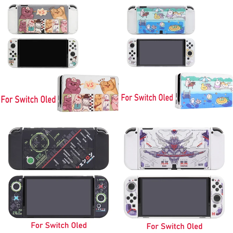 Cool TV Dock Charger Stand Hard Case Crystal Shell para Nintendo Switch Oled NS Joy-con Controller TPU Soft Cover Protector Skin