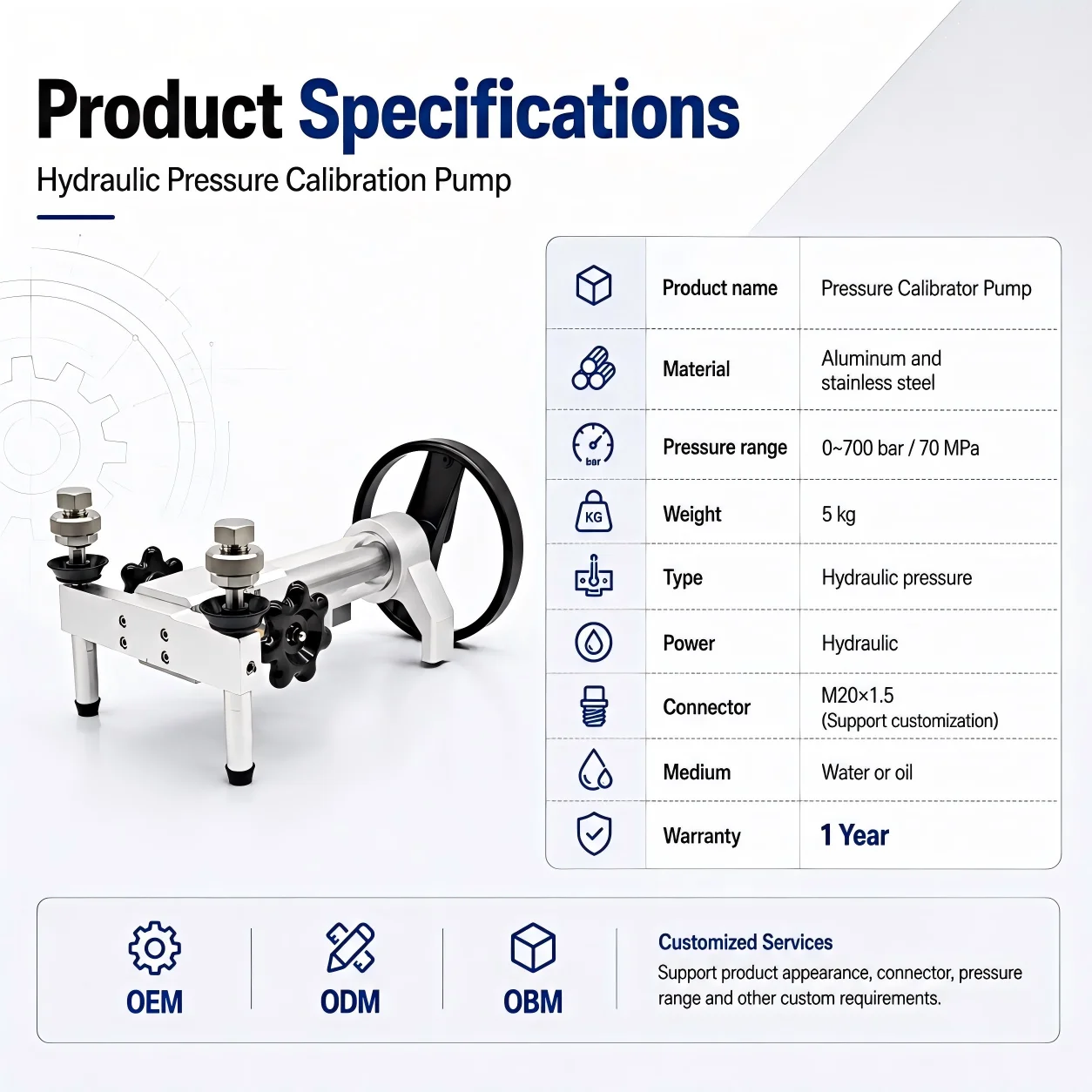 Hydraulic Pressure Test Pump 0-700 Bar 70MPa High Accuracy Calibration Pump For Gauge Testing