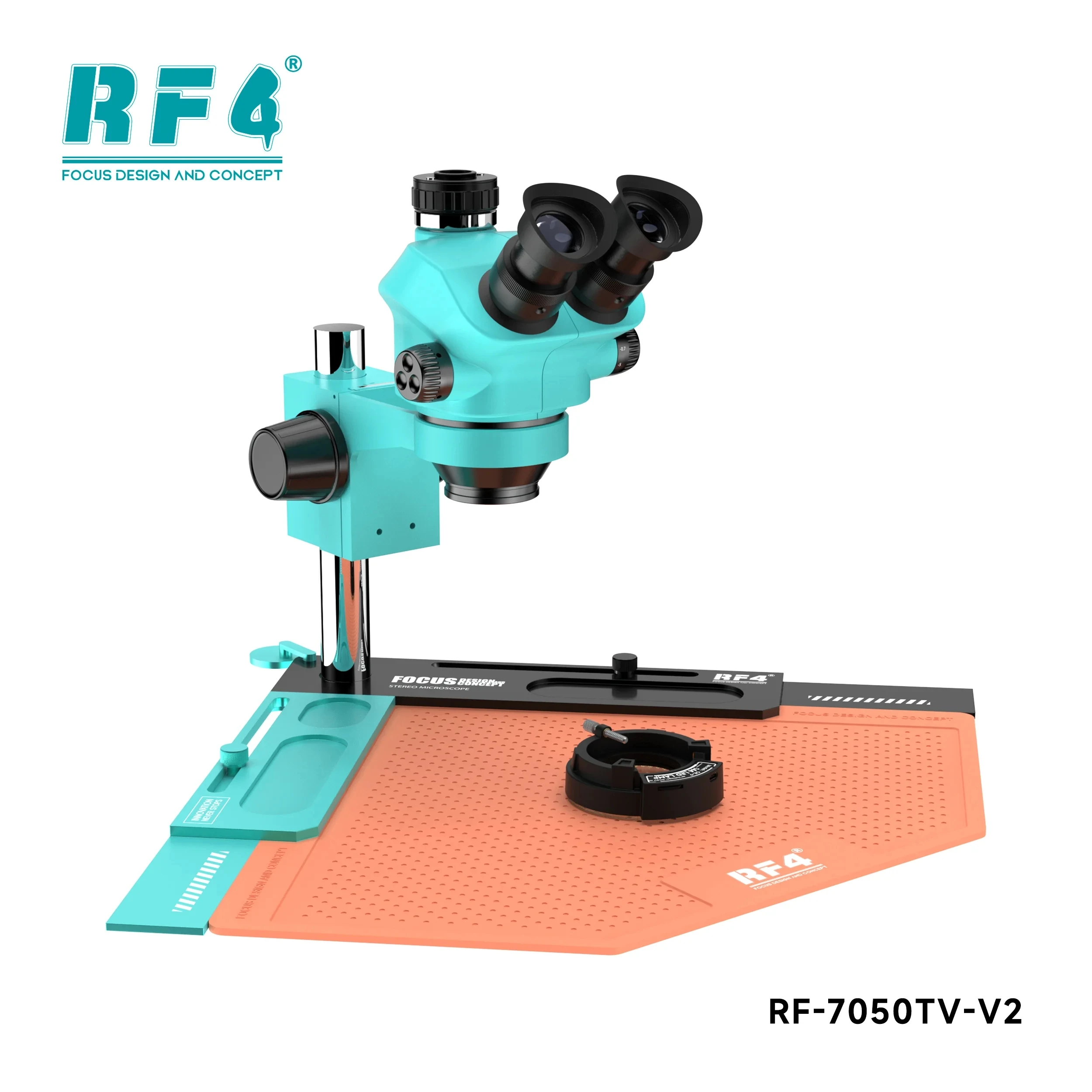 RF4 RF-7050TV-V2 Trinocular Stereo Microscope 7X-50X Zoom with LED Light & RF-V2 Work Mat For Phone PCB Repair Soldering Tool