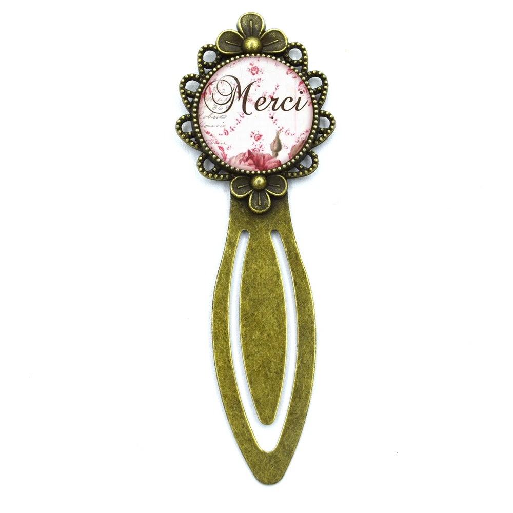 New Teachers Day Gift Thank You Teacher Cute Pattern Bronze Round Bookmark Vintage Metal Glass Gems As Book Page Marker