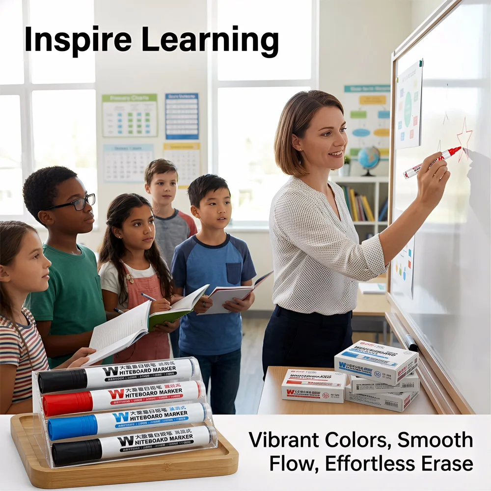 

W Large Capacity Liquid Ink Whiteboard Markers 3 Vibrant Colors Erasable Residue Free For Classroom Conference Teaching Office