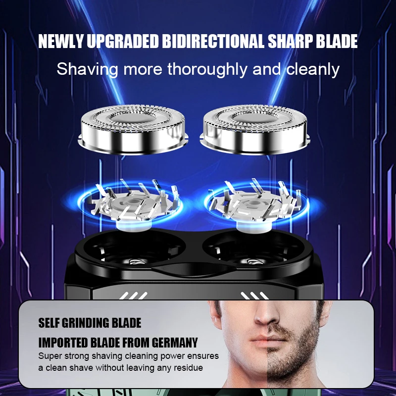 Magnetic Double Blade Electric Shaver for Men Mecha Punk Style Rechargeable LCD Portable Beard Trimmer Face Beard Razor Knife image 6