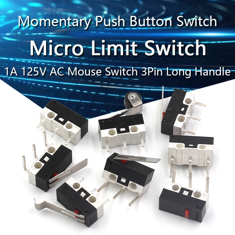 10 SZT. Mikro Wyłącznik Krańcowy Chwilowy Przyciskowy 1A 125V AC Przełącznik Myszki 3 Piny Długa Rączka Dźwignia Rolkowa SPDT 12X6X6MM