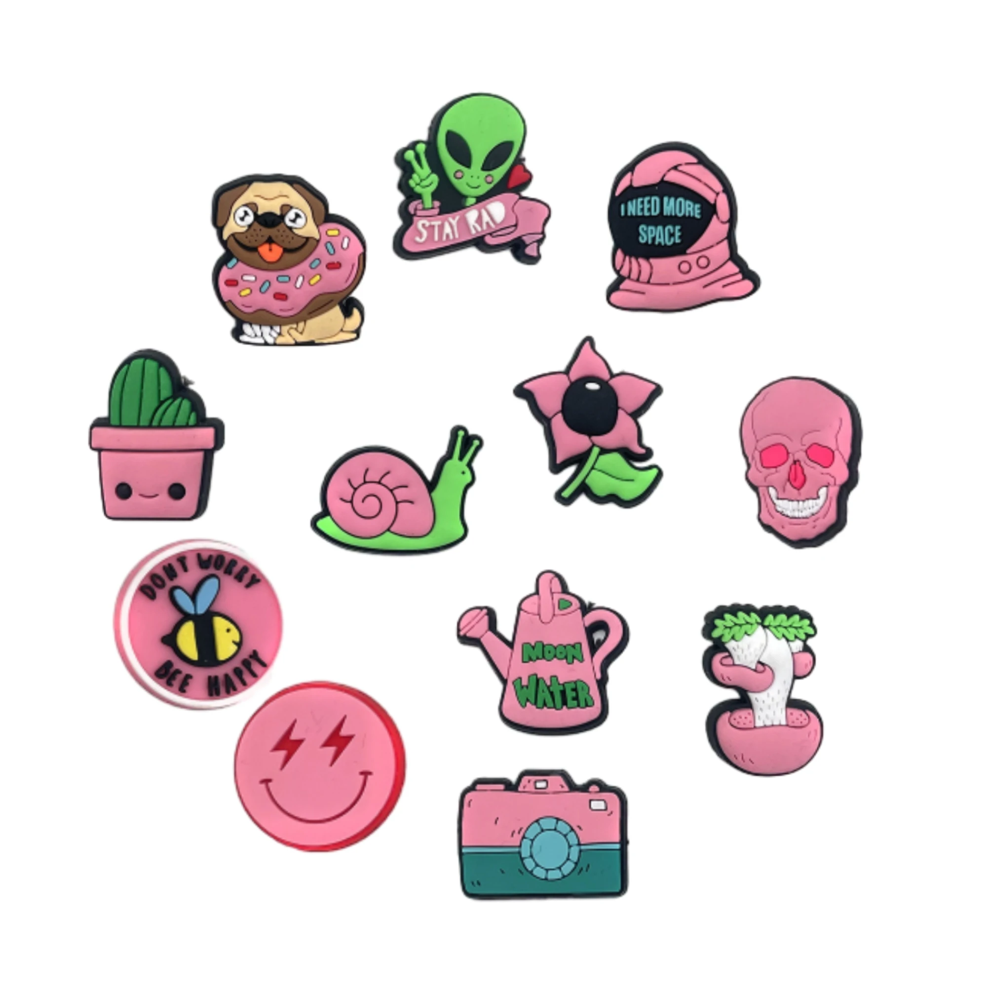 Ярко-розовый-череп-с-цветком-подвески-для-сабо-ПВХ-10-стилей-готические-мизики-аксессуары-объемные-украшения-для-обуви-со-скидкой-женские-и-мужские-подарки