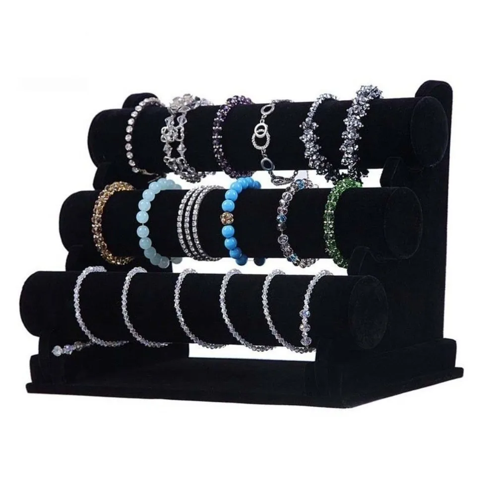 

3Layer Velvet Jewelry Holder Multifunctional Retro Bangle Display Stand Large Capacity Space Saving