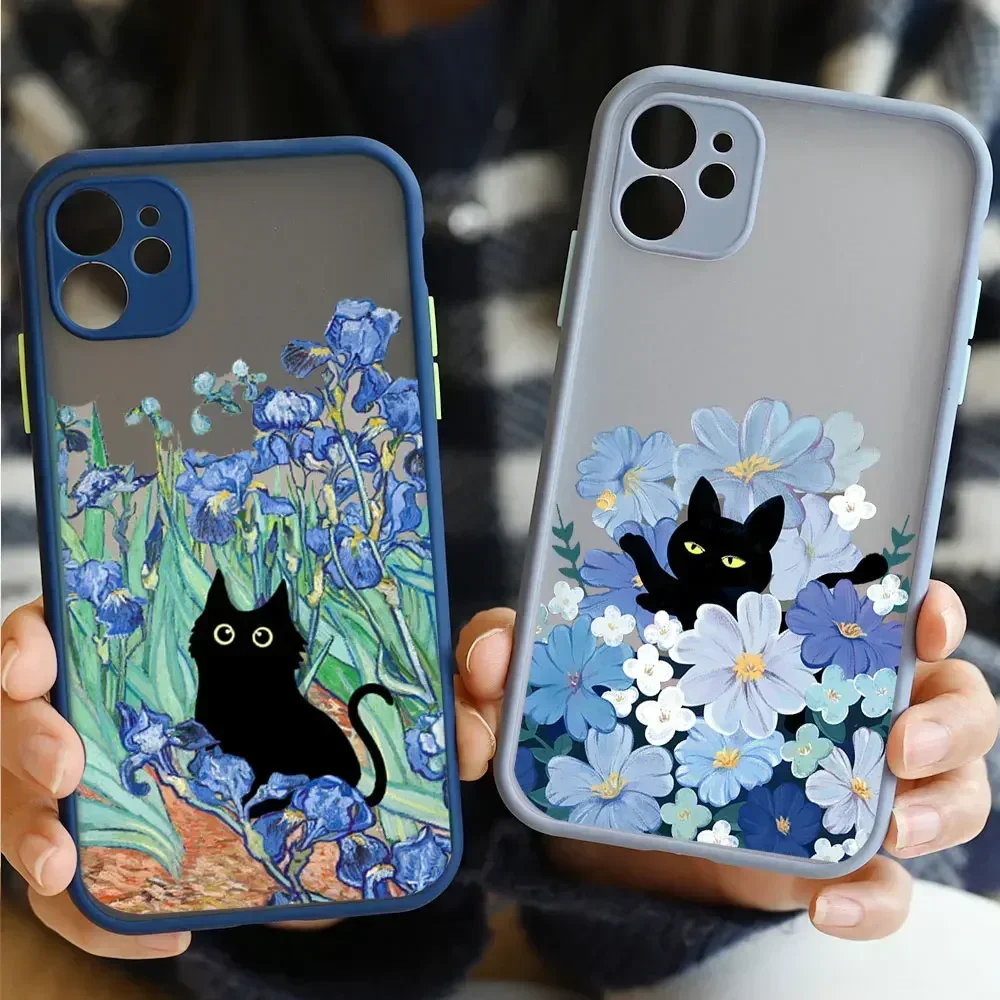 Retro Oil Painting Van-Gogh Cat Phone Case for IPhone 16 15 13 12 11 Pro Max Mini 14 Plus SE2020 X XS XR Shockproof Hard Covers