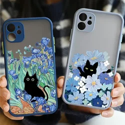 Custodia per telefono gatto Van-Gogh con pittura a olio retrò per IPhone 16 15 13 12 11 Pro Max Mini 14 Plus SE2020 X XS XR Coperture rigide antiurto