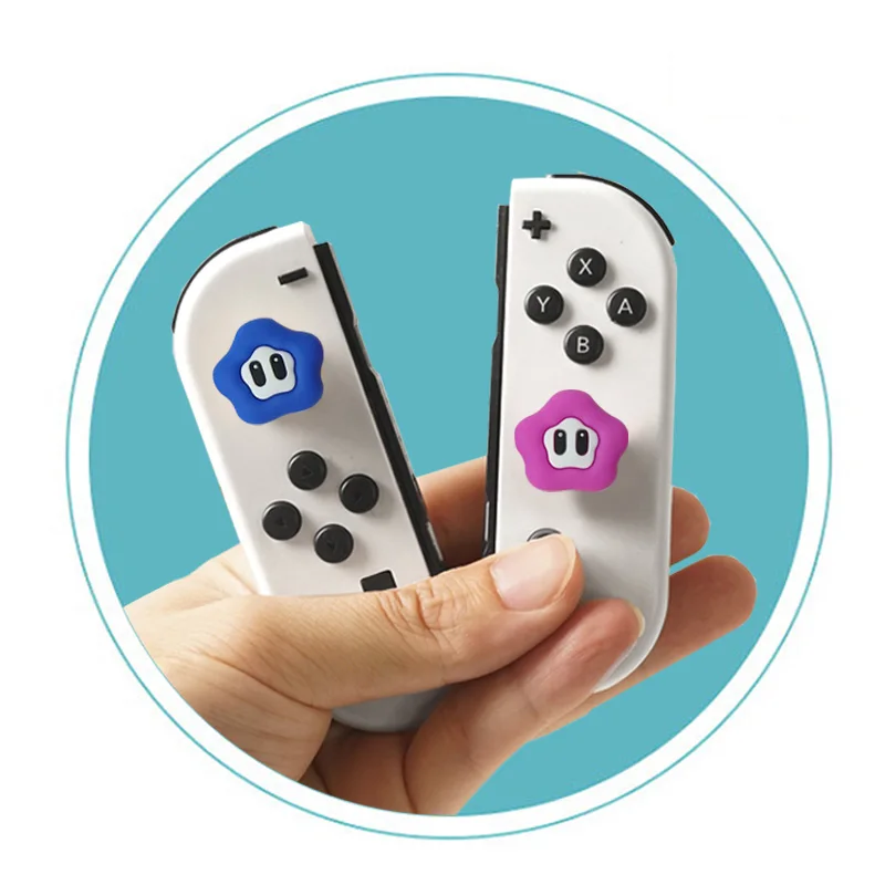 ปลอกซิลิโคนติดนิ้วหัวแม่มือสำหรับเล่นเกมลายดอกไม้รูปดาวฝาครอบจอยสติ๊กสำหรับสวิตซ์ NS/Lite เคสทัมป์สติ๊บคอนโทรลเลอร์