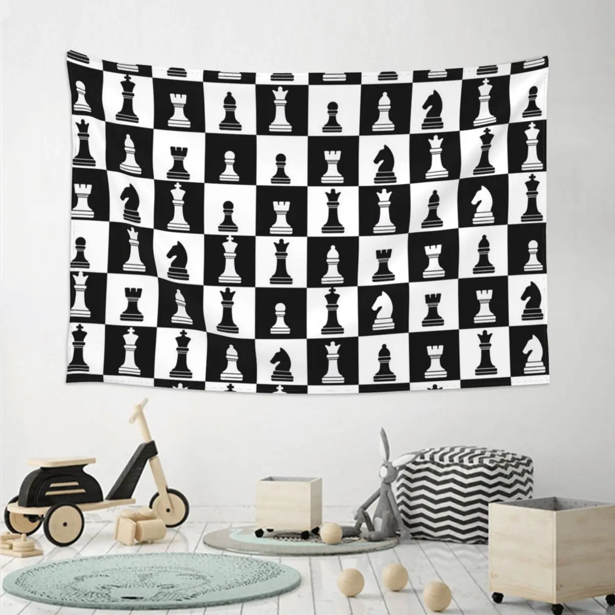Black And White Chess Board Pattern Tapestry Hippie Wall Hanging Aesthetic Home Decor Tapestries for Living Room Bedroom Room