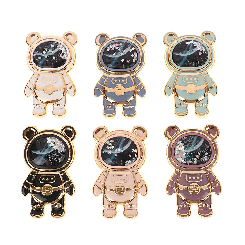 1Pc Cute 3D Cartoon Space Bear Glitter Liquid Quicksand Mobile Phone Grip Stand Holder Astronaut Brackets Phone Kickstand