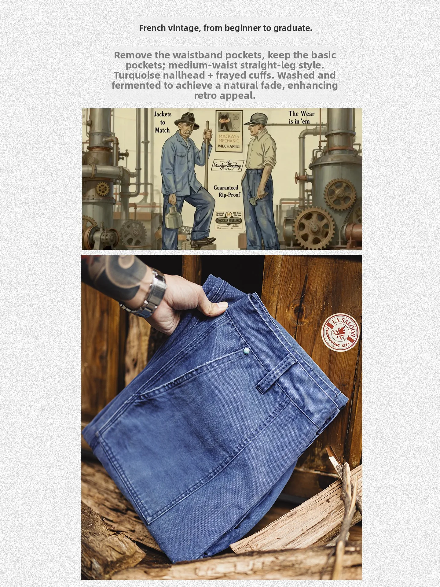 

Maden Vintage Waed Canvas Loose Straight Leg Casual Pants Men's Spring Workwear Trousers Casual Sle mid Waist Zipper