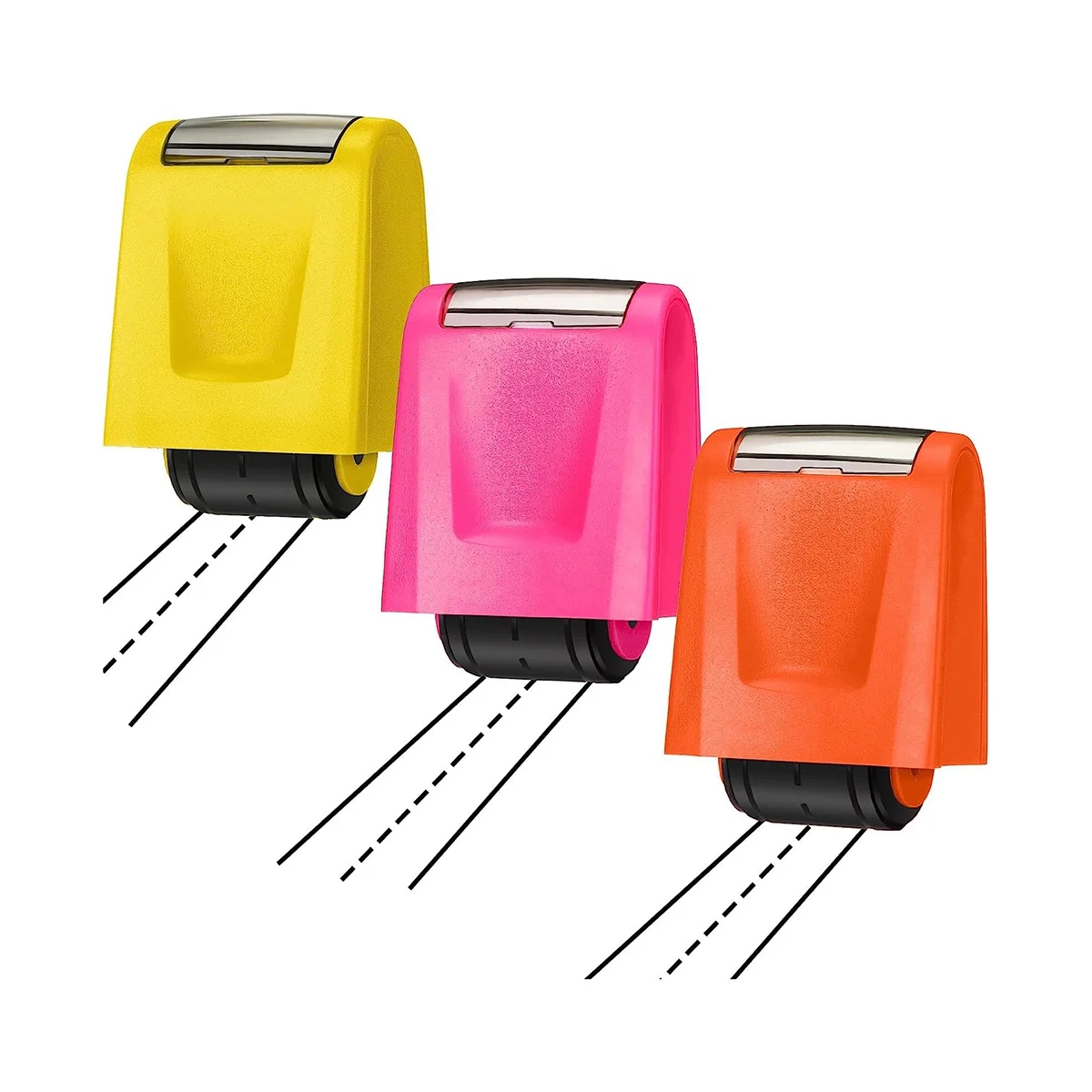 

3 Pieces Dashed Handwriting Lines Practice Roller Stamp Self Inking Line Rolling Stamps (Yellow, Orange, Pink)