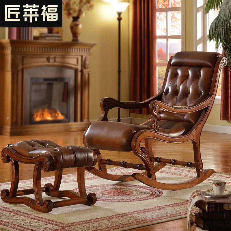 

YFY American leather rocking solid wood leisure reclining sofa elderly foot pedal European sofa nap