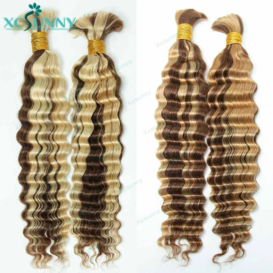 

Bulk Human Hair For Braiding Highlight Color 30 613 27 Double Drawn Braiding Human Hair Bulk Deep Wave Bundles For Boho Braids