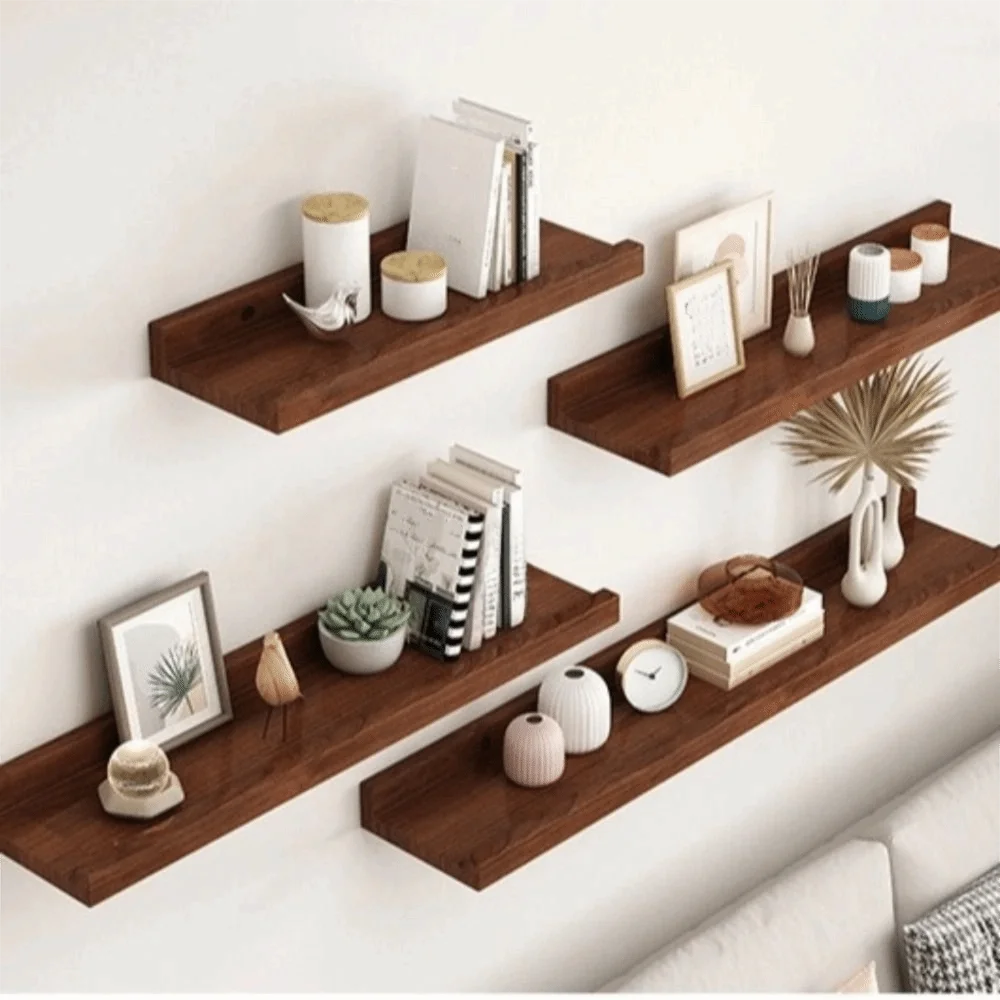 Plant Stand Space Saving Wooden Floating Shelf Decorative Rustic Display Stand Minimalist Style Bookshelf Organizer Bathroom