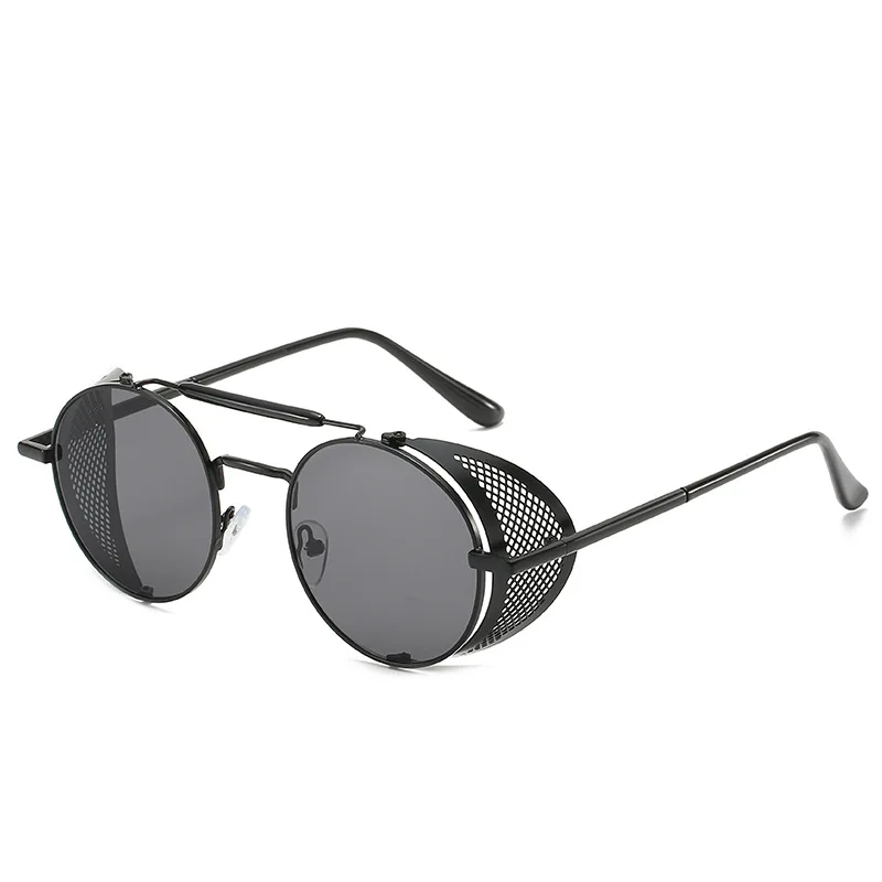 2024 Steampunk Side Wind Proof Mesh Flip Round Metal Sunglasses