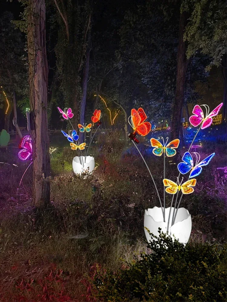 Customized Outdoor Cocoon Breaking Butterfly Landscape Lamp Luminous Dynamic Peony Butterfly Decoration