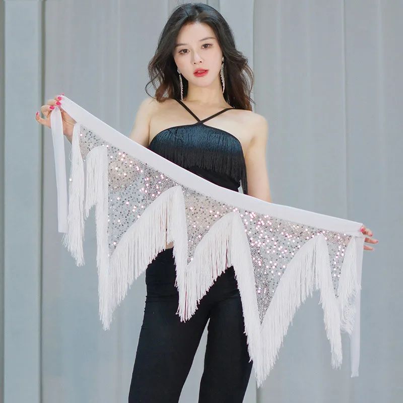 Women Sequin Glowing Belly Dance Skirt Adult Glitter Dancing Tassel Hip Scarf Bellydance Stage Performance Wrap Belt Waist Chain