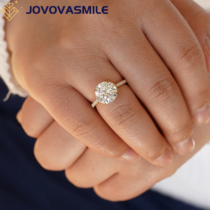 

JOVOVASMILE Moissanite Ring Women 4.5 Carat Center 10.5mm Round Brilliant Cut White Moissanite can Match 3mm Full Eternity Band