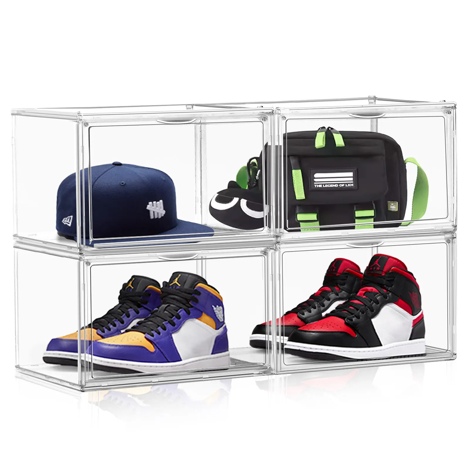 4Pack Sneaker Storage for Sneakerheads Display Case Shoe Storage Boxes with Magnetic Door Handbag Storage Shoe Organizer Size 1