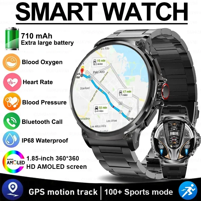 

For Huawei Xiaomi GPS Track Smart Watch Men 1.85-Inch Ultra HD AMOLED Screen 710 Mah Battery IP68 Waterproof SmartWatch 2024 New