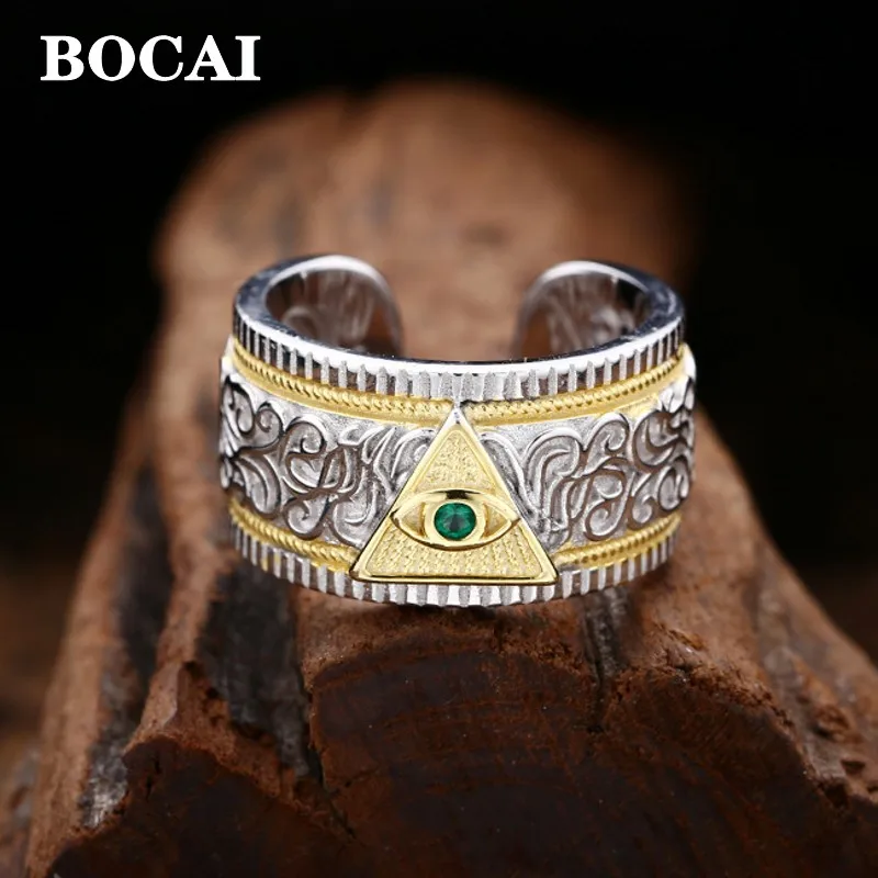 BOCAI New 100% s925 Silver Jewelry Horus Eye Ring for Men and Women Vintage Trendy Personalized Gift  Wholesale