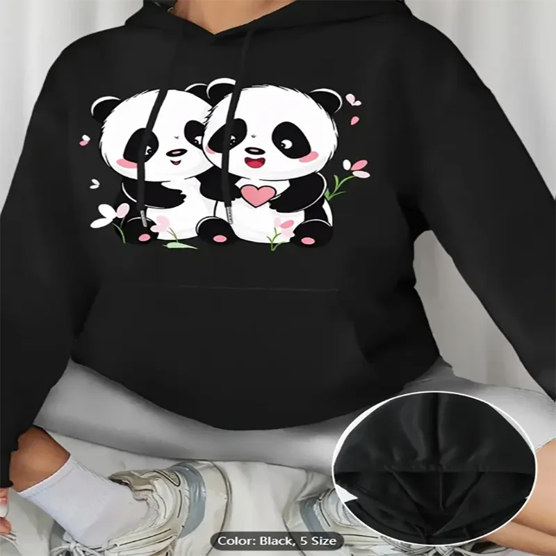

Женская светло-серая толстовка с капюшоном в виде панды и сердца с графическим принтом, повседневная негабаритная толстовка с капюшоном на шнурке для любителей животных из чистого хлопка