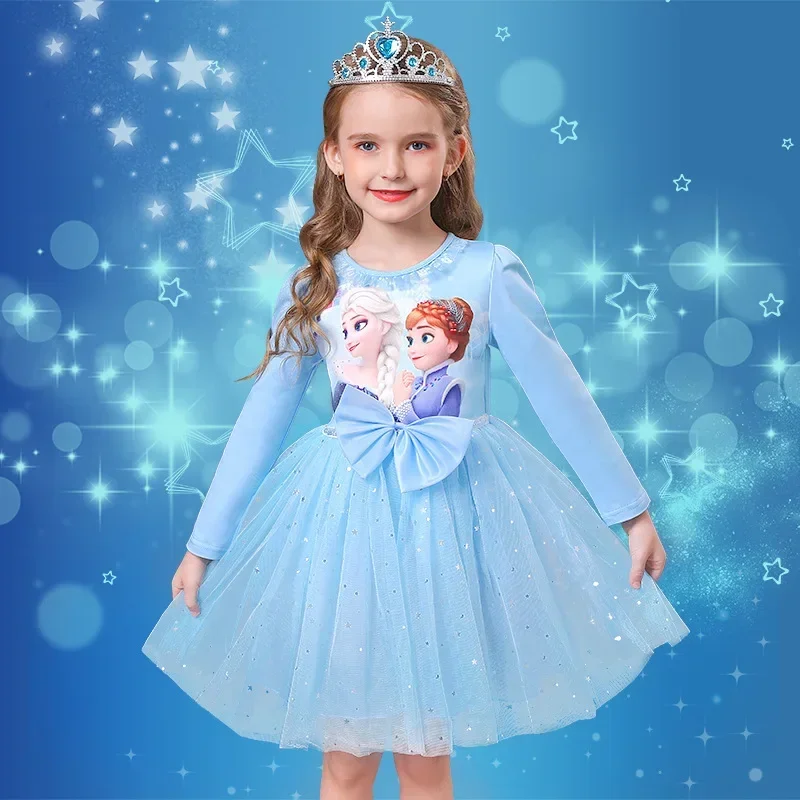 Fall Dresses for Girls Vestidos Frozen Elsa Dresses Birthday Party Long Sleeve Princess Costume Teen Children's Party Clothes