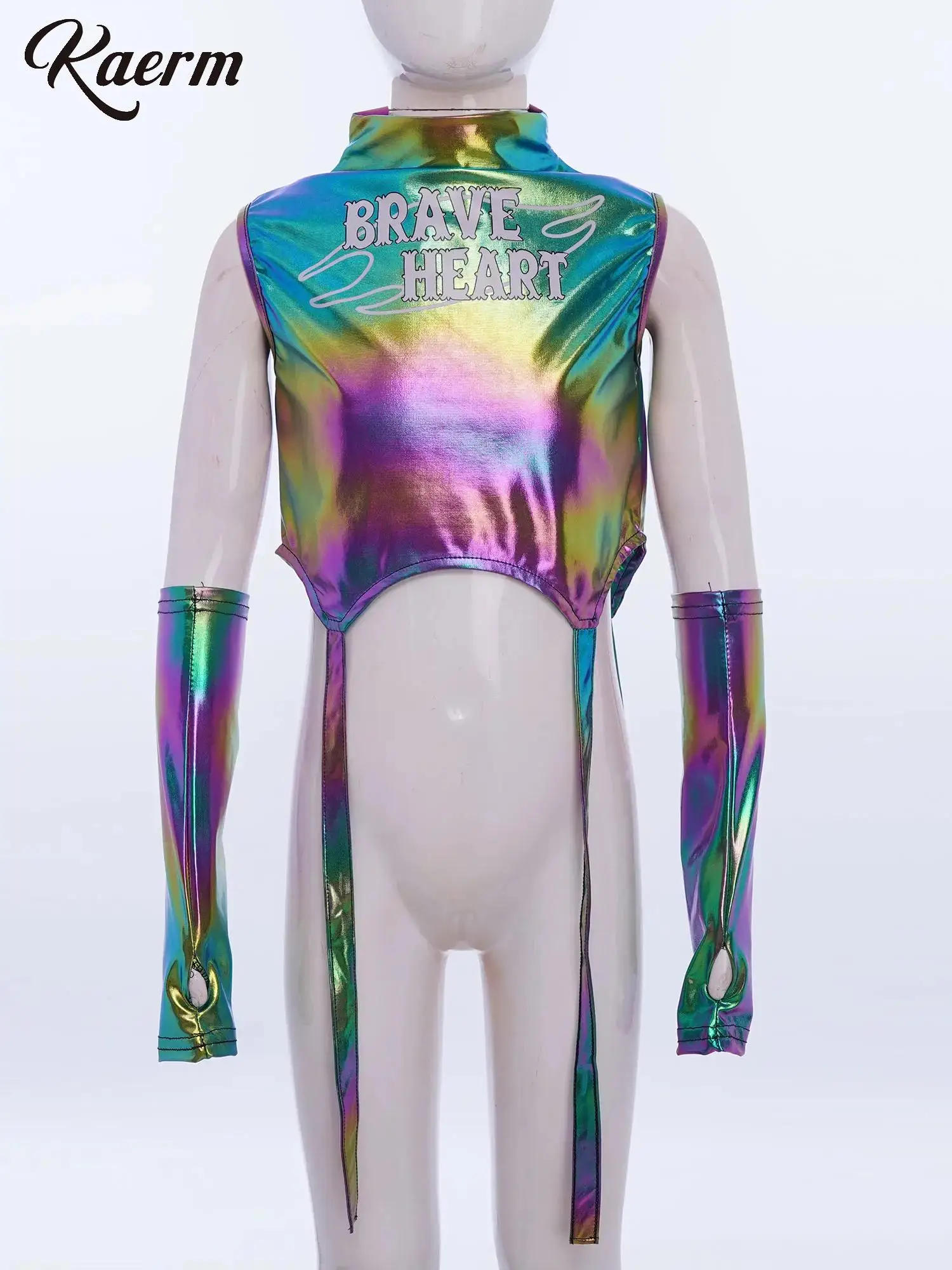 

Kid Girls Shiny Metallic Crop Tank Top Rhinestone Hip-Hop Jazz Dance Top Crew Neck Sleeveless Letter Print Vest Street Dancewe