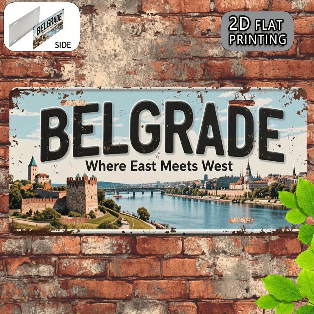 2D Flat - 2D Metal Sign, Printed on a 2D Surface.. Vintage Metal Metal Sign from Belgrade. Decorative Sign, for Decoration Solel