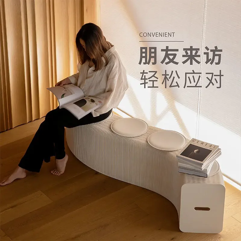 Creative Space Saving Stool Transformable Retractable Sofa Paper Bench 1:40 Stretch Ratio Small Apartment Furniture