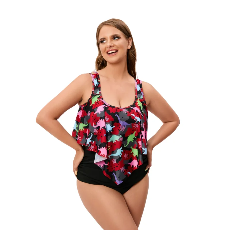 Plus Size Swimsuit for Woman Ruffled Bikinis High Waisted Bottom Big Breast Two Piece Padded Bathing Suits 5XL Swimming Costume