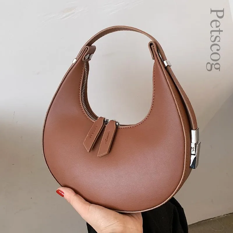 

Petscog Luxury Handbags For Women Vintage Leather Clutch Bag Half Moon Underarm Shoulder Bags 2024 New Fashion Handle Bag Female