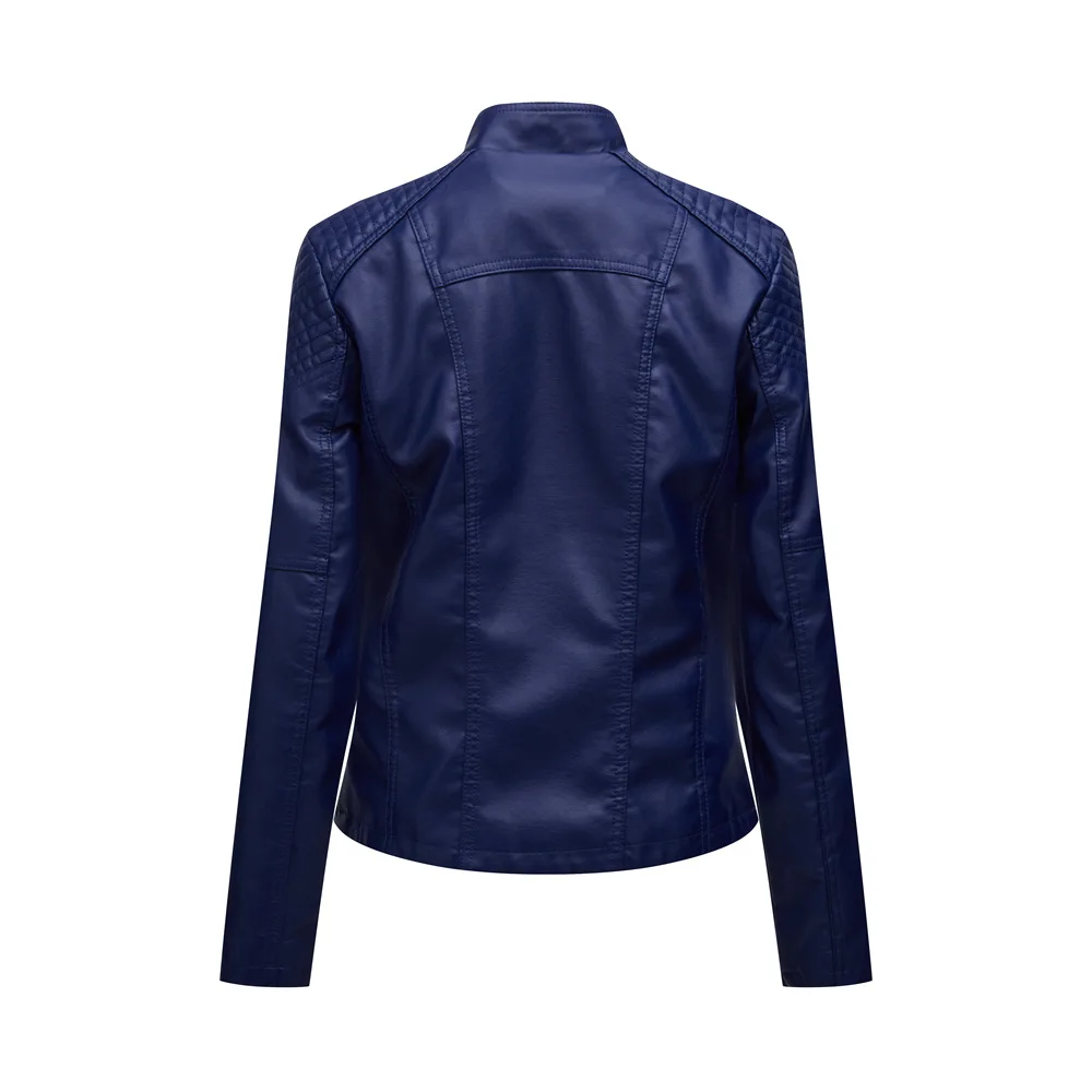 Spring Autumn Leather Jacket Women Slim Fit Motor Biker PU Leather Short Coat Stand Collar Ladies Zipper Outerwear