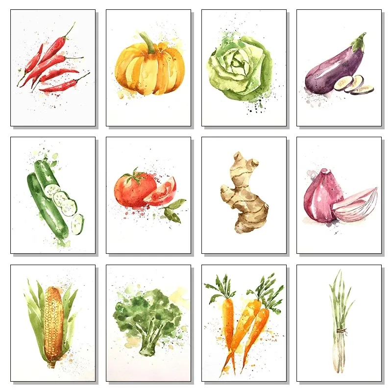 Watercolor Vegetable Pumpkin Tomatoes Carrot Onion Posters Prints Canvas Printing Wall Art Picture for Living Room Kitchen De