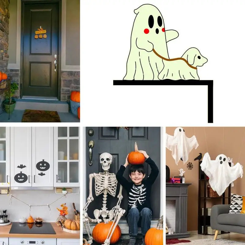 Multifuncional Halloween Door Topper, Adesivo Traseiro, Fantasma Assustador, Dog Walker, Sinal Decorativo, Brilha no Escuro