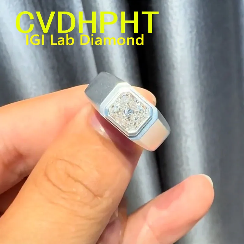 

Radiant 3Ct Solid 14K White Gold Man Ring IGI Lab Growing Diamond Ring D VS1 Diamond wedding ring Engagement Ring
