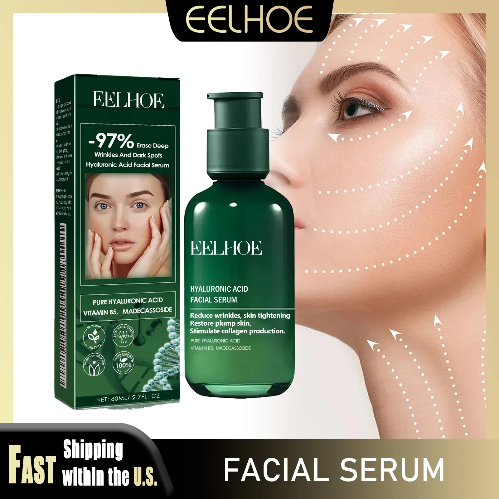 

EELHOE 80ml Facial Serum Collagen Essence Restore Skin Elasticity Hyaluronic Acid Shrink Pores Hydrating Moisturizing Skin Care