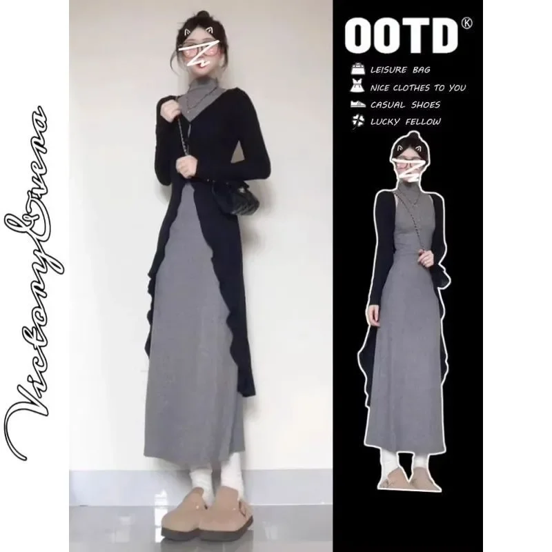 

2025 New Spring and Autumn Dress Grey Women's Elegant Skirt Set Two-piece Set for Women