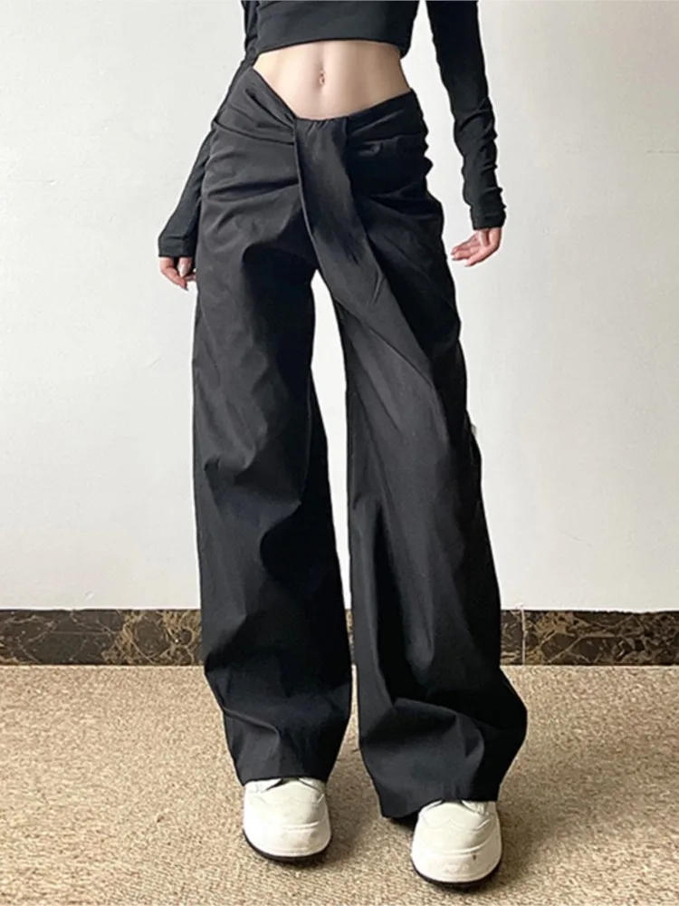 Women's Temperament Draped Loose Casual Pants Spring And Summer Fashion Irregular Cross Waist Slim Versatile Wide-leg Pants
