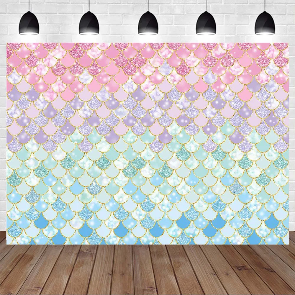Mocsicka Girl Princess Birthday Backdrop Pink Purple Blue Mermaid Scales Photo Background for Photo Studio Photography Photocall