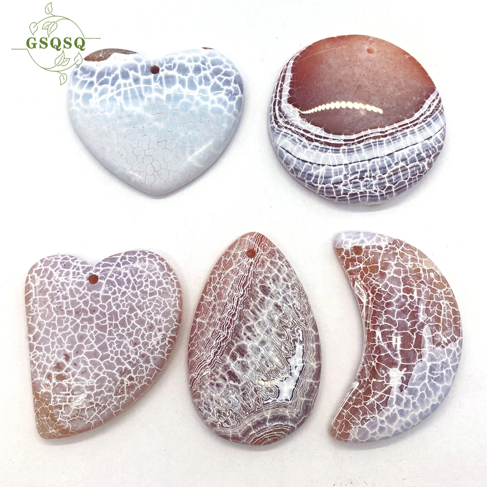 5pcs Cracked Agate Red Energy Stone Pendant Necklace Aura Healing High Quality Jewelry Making DIY Necklace Earrings Fashion Gift