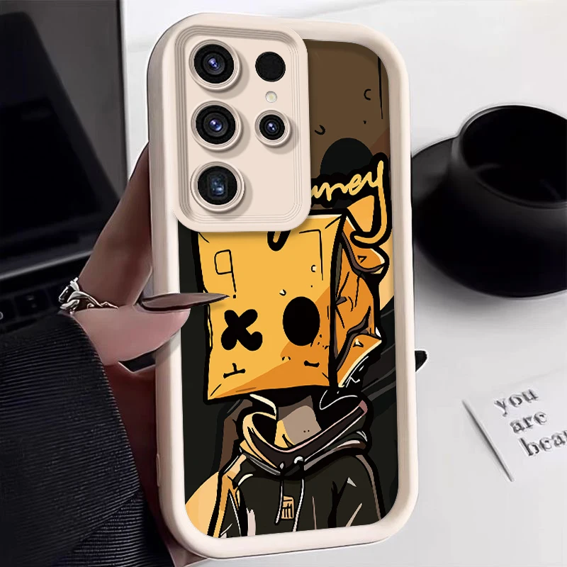 Paper Box Boy Fall Prevention Cute For Samsung Galaxy S24 S23 Ultra S22 S21 Plus FE A55 A54 A53 A52 Case Soft TPU Cover WK47