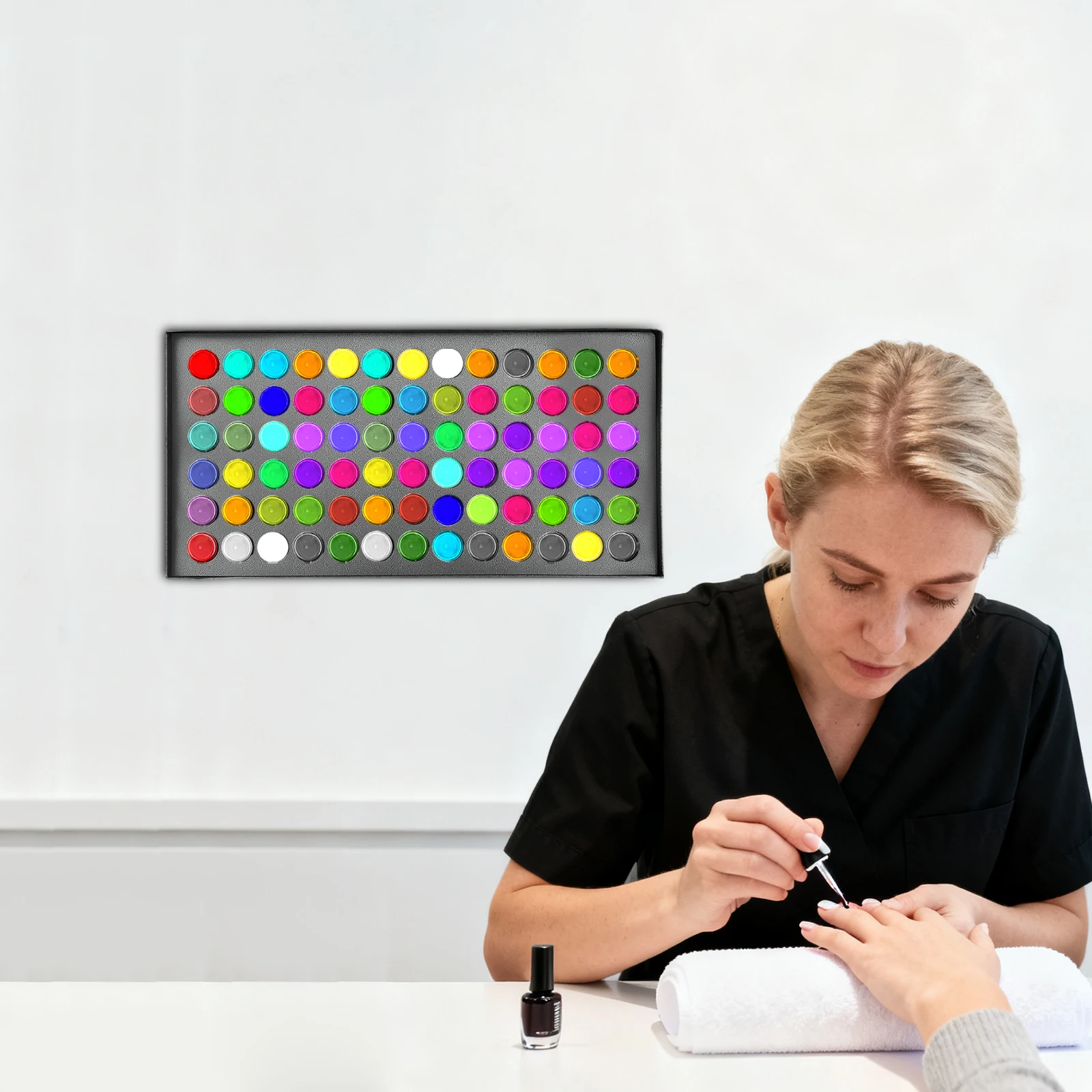 رف زجاجة حبر الصباغ، حامل حبر مع 78 فتحة، رف زجاجة الصباغ المثبت على الحائط لصالونات الأظافر وصالونات الشعر