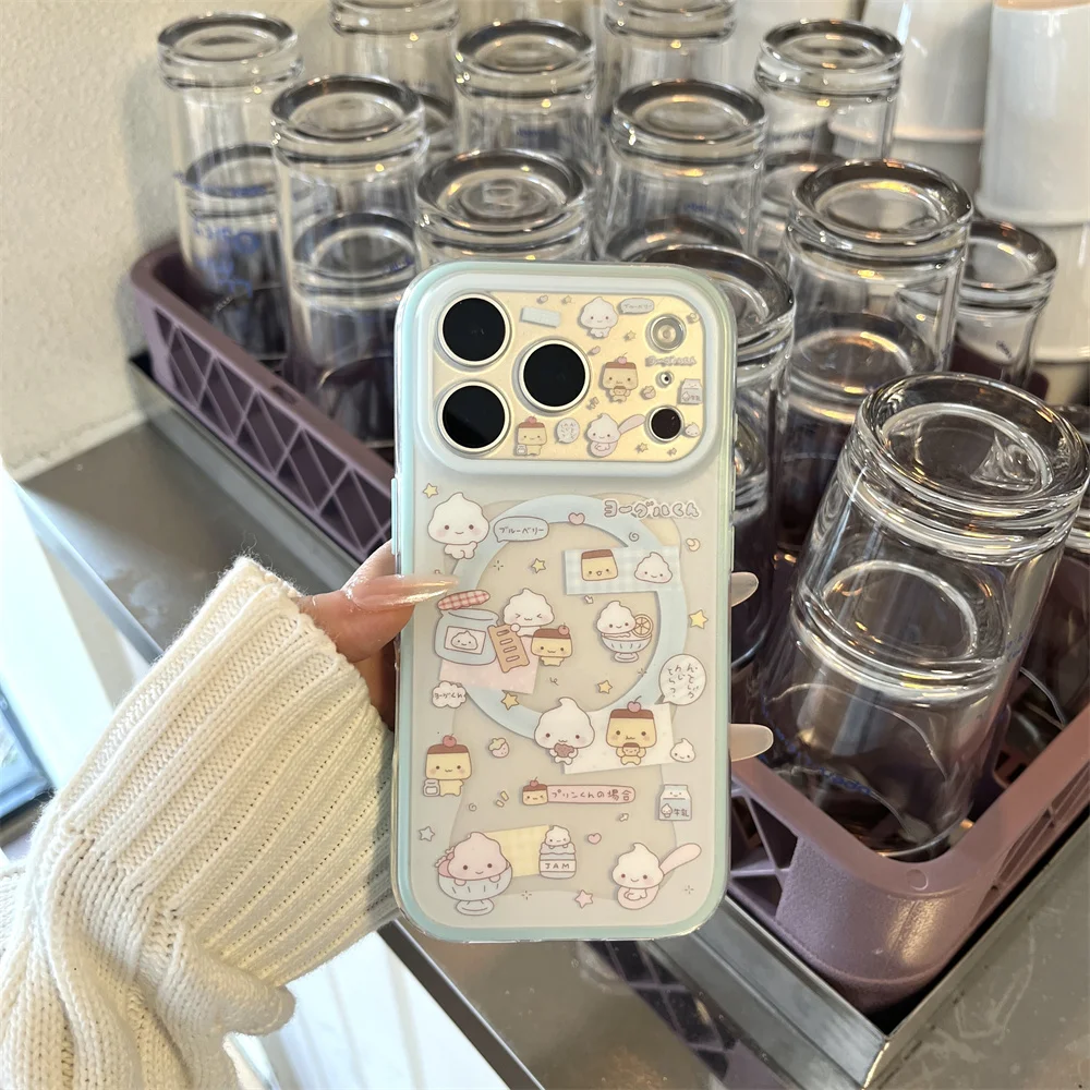 Funny Cartoon Pudding Dog Magnetic Phone Case for iPhone 17 Pro 13 14 15 Pro Max 16 Funda With Magsafe Stand Silicone Cute Cases