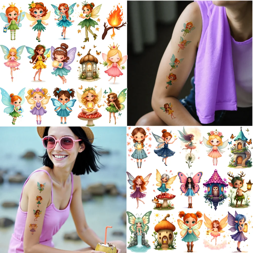 

63pcs Temporary Tattoo Fairy Tattoos Cartoon Nature Tattoos House Tattoos Temporary Tattoo Stickers For Shoulders Women Girls