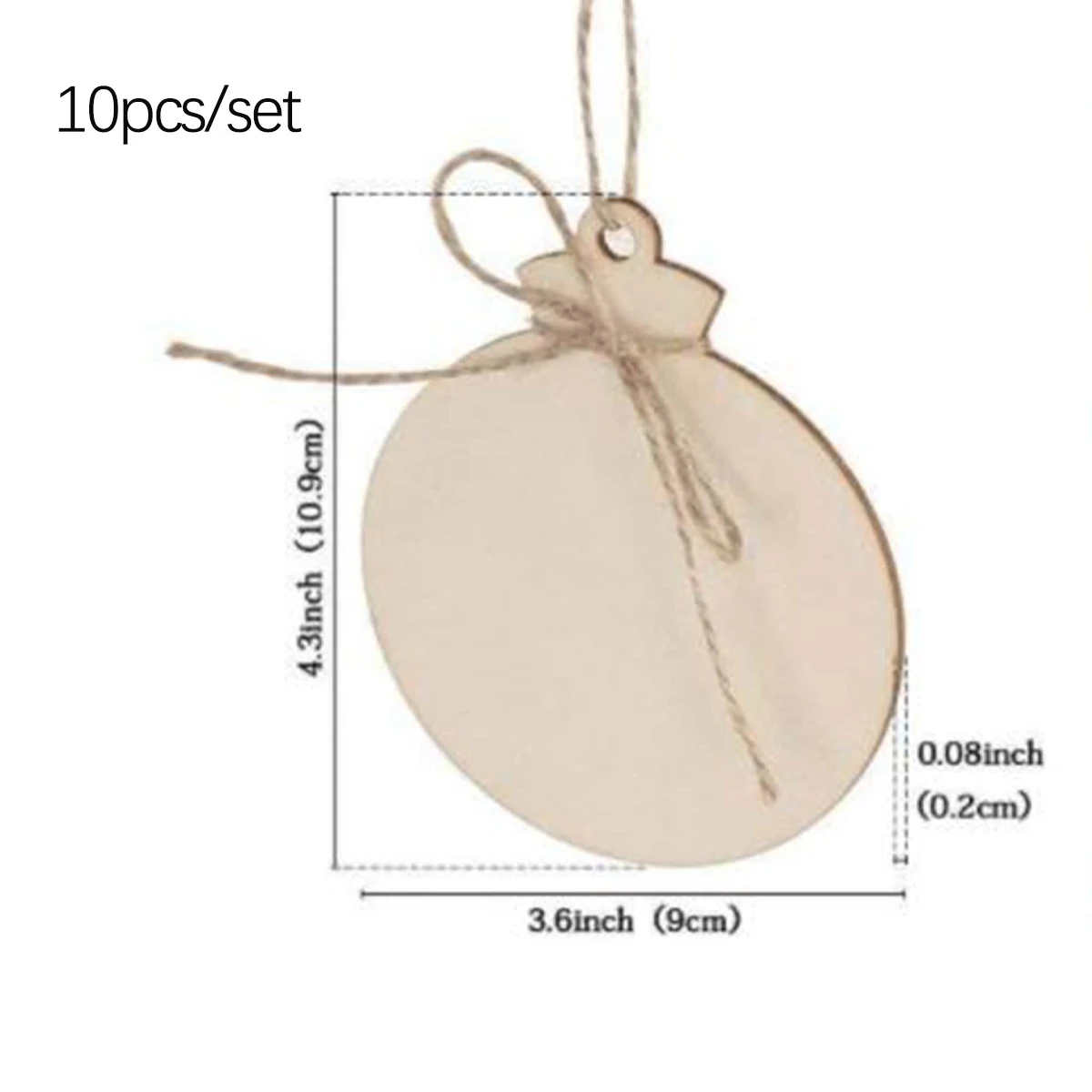 10pcs/set - Unfinished wooden circular labels with hemp rope, used for painting, handicrafts, and home decoration