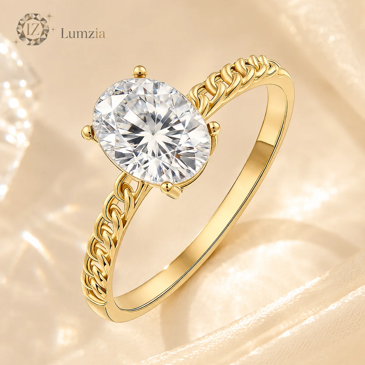 1.5CT Oval Moissanite Engagement Ring Chain Band S925 Sterling Silver D Color VVS1 GRA Certified Gift for Women