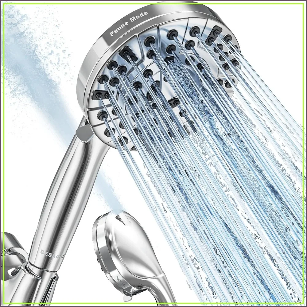 10-Function High Pressure Shower Head with Handheld, Built-in Pause & Power Wash, Non-Clogging Nozzles, Leakproof 6ft Hose & Adjustable Bracket