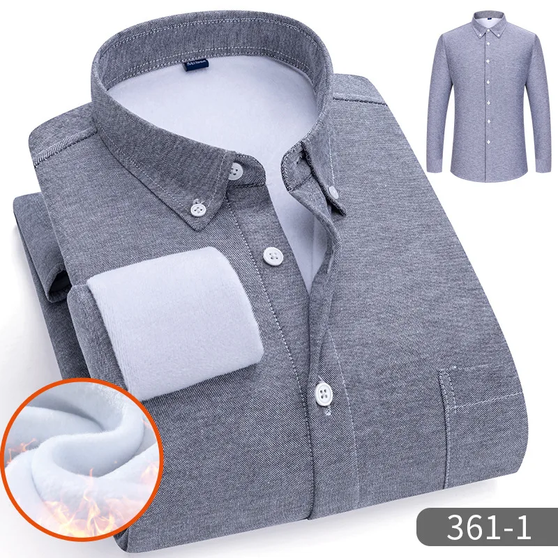 Men Oxford Fleece Warm Plaid Classic Style Regular Fit Velvet Large Size Thick Casual Shirt Male Brand Clothes L-5Xl